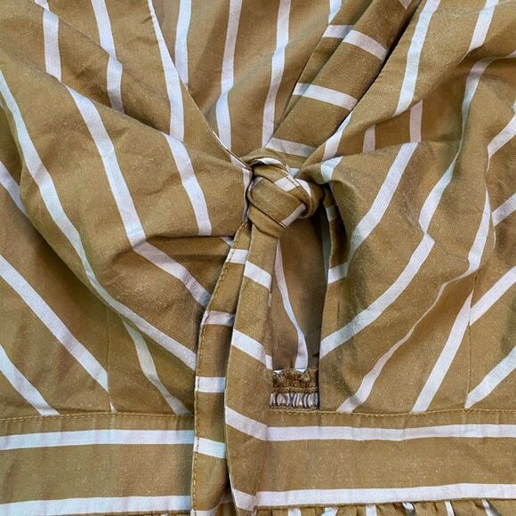 LOFT Beach Golden Tan and White Striped Tie Front Short Sleeve Blouse - Picture 10 of 11